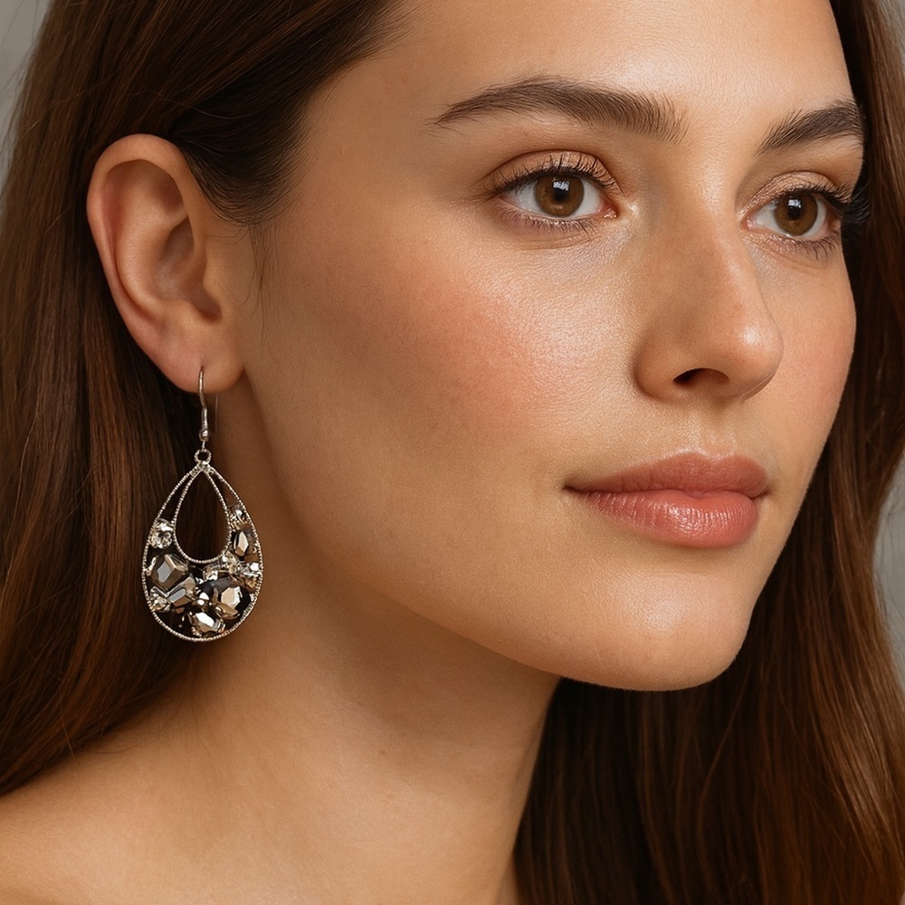 Hannah Brilliance Statement Teardrop Earrings Fish Hook Backing, New On Card